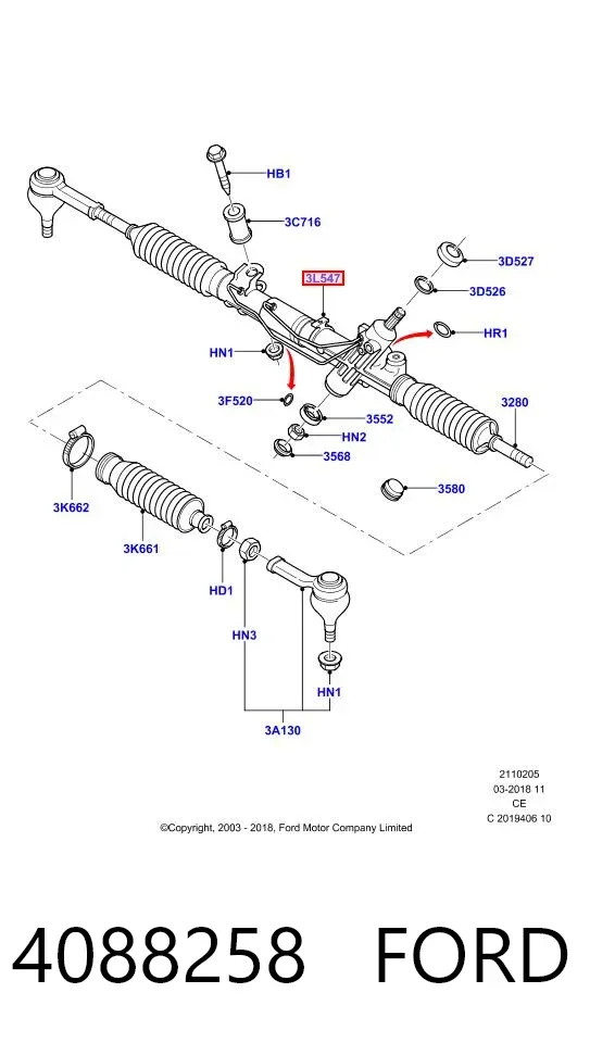 Listwa kierownicza (maglownica) 4088258 Ford