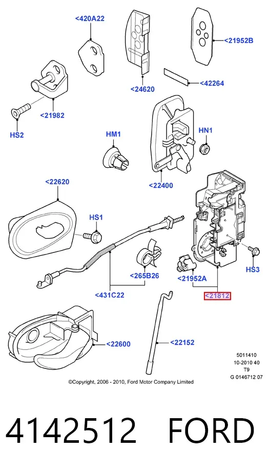 Zamek drzwi przednich prawych 4142512 Ford