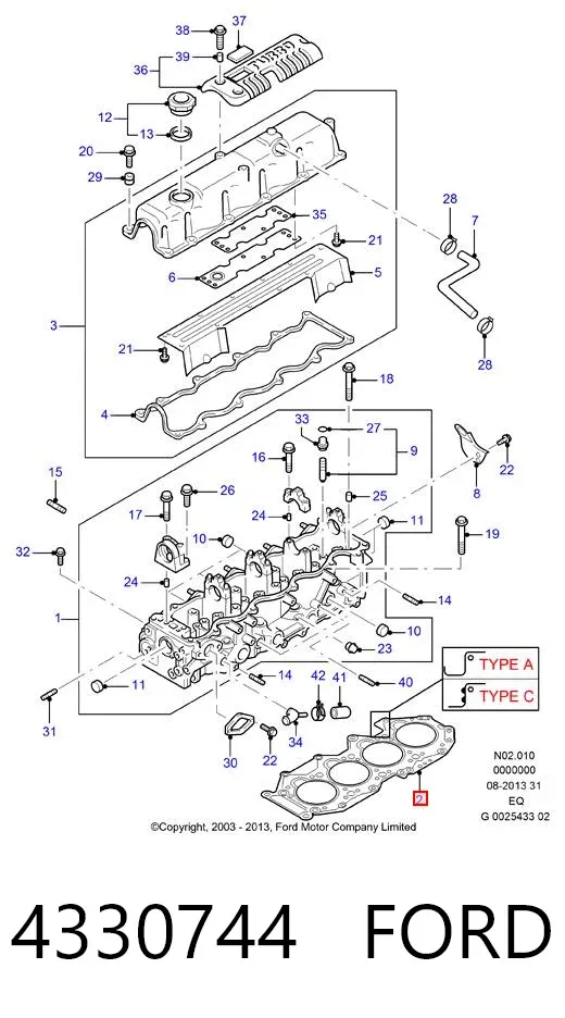 Uszczelka głowicy cylindrów 4330744 Ford
