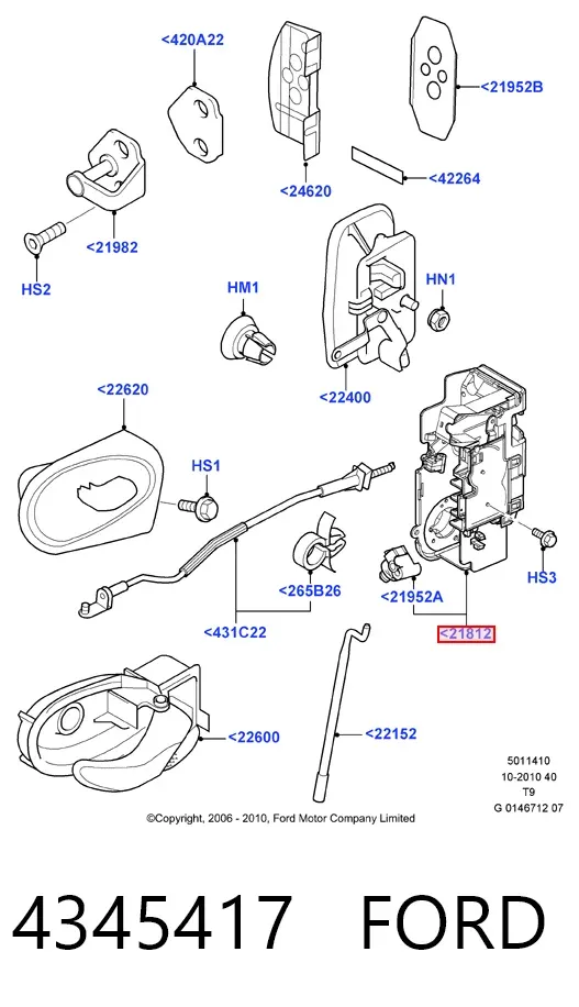 Zamek drzwi przednich prawych 4345417 Ford