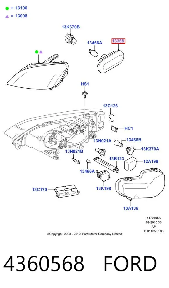 Powtarzacz kierunkowskazu na błotniku 4360568 Ford