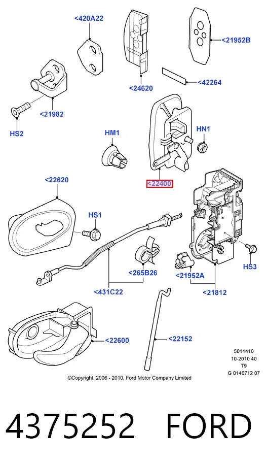 Klamka drzwi tylnych skrzydłowych prawa zewnętrzna 4375252 Ford