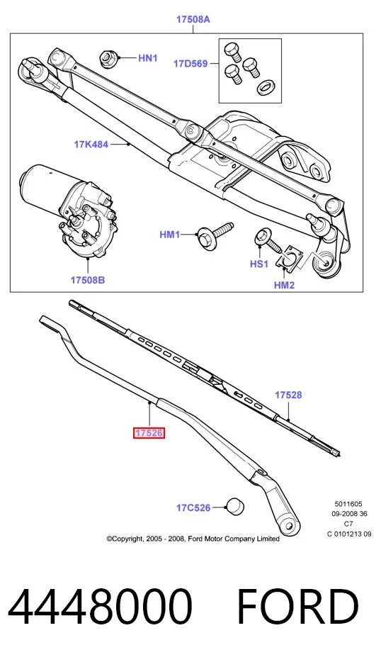Ramię wycieraczki szyby przedniej 4448000 Ford