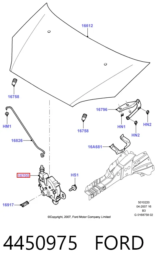 Zamek maski 4450975 Ford