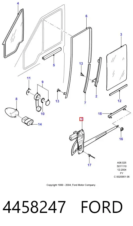 Mechanizm podnoszenia szyby drzwi przednich lewych 4458247 Ford