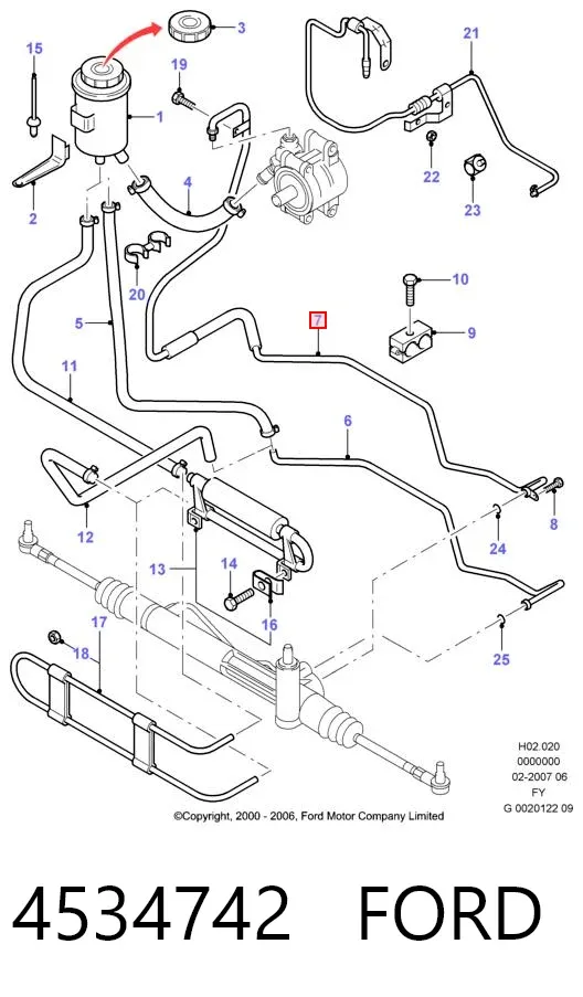Przewód hydraulicznego układu wspomagania wysokiego ciśnienia, od pompy do maglownicy (mechanizmu) 4534742 Ford