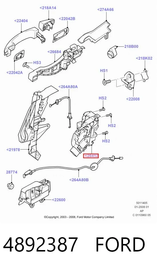 Zamek drzwi tylnych lewych 4892387 Ford