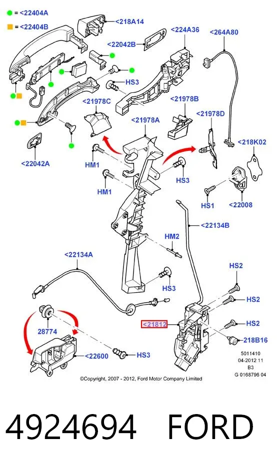 Zamek drzwi przednich prawych 4924694 Ford