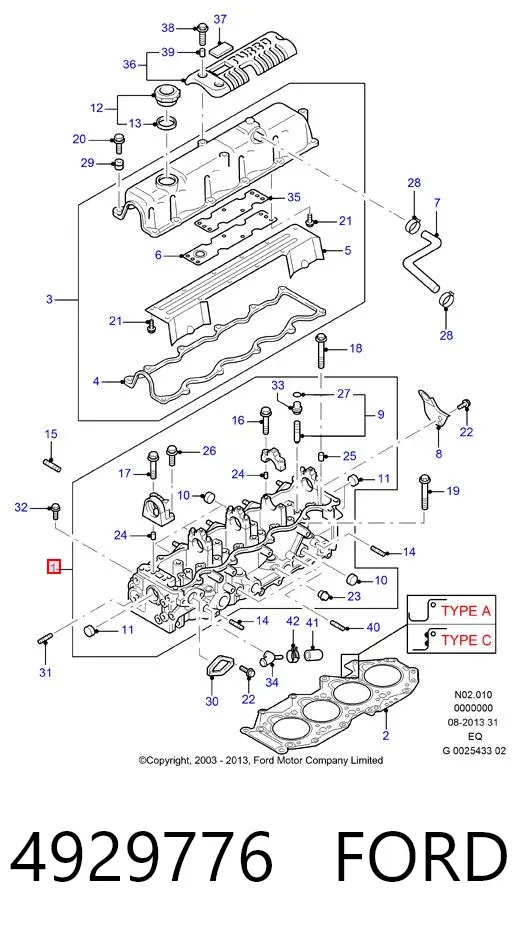 Głowica cylindrów 4929776 Ford