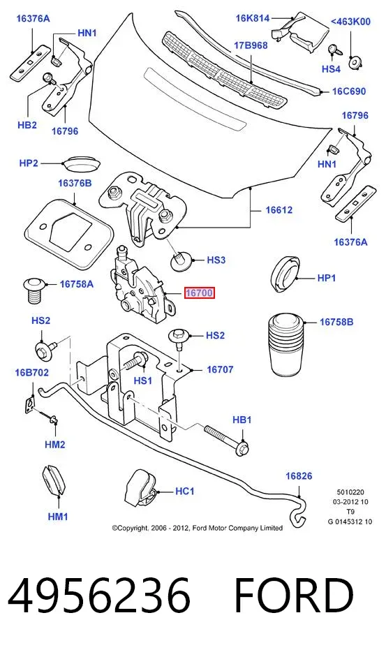 Zamek maski 4956236 Ford