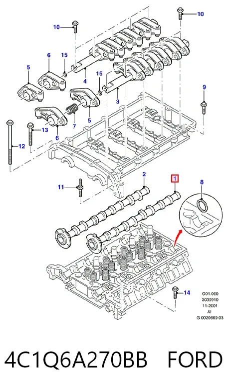 Wał rozrządu silnika ssący, dolotowy 4C1Q6A270BB Ford