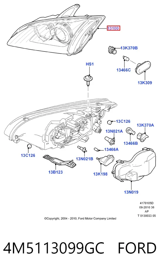 Reflektor prawy 4M5113099GC Ford