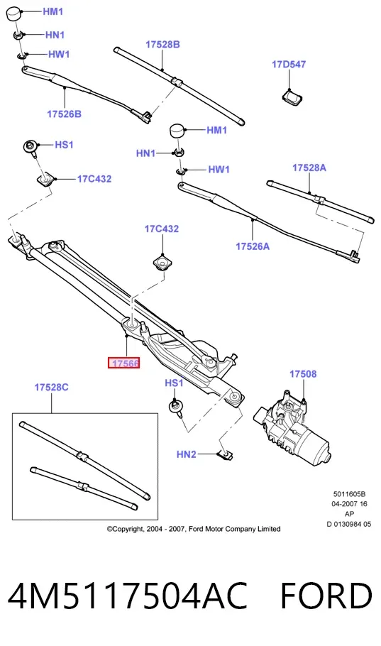 Mechanizm wycieraczek 4M5117504AC Ford