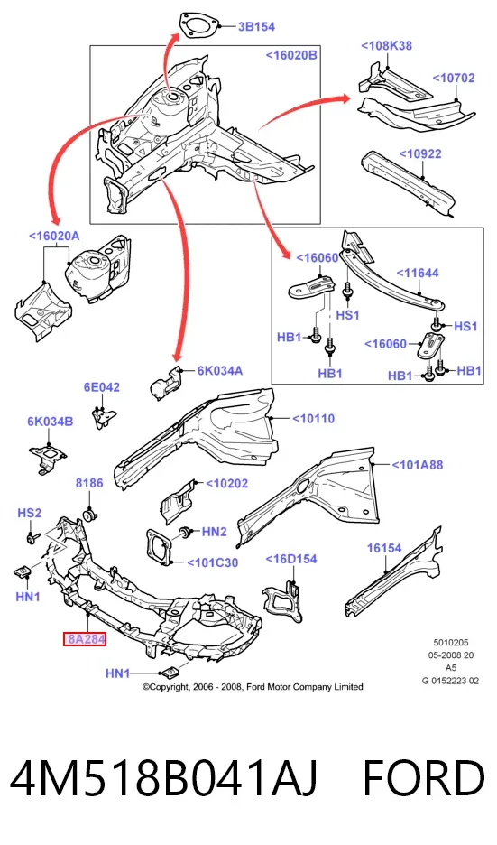 Osłona chłodnicy kompletna (panel mocowania reflektorów) 4M518B041AJ Ford