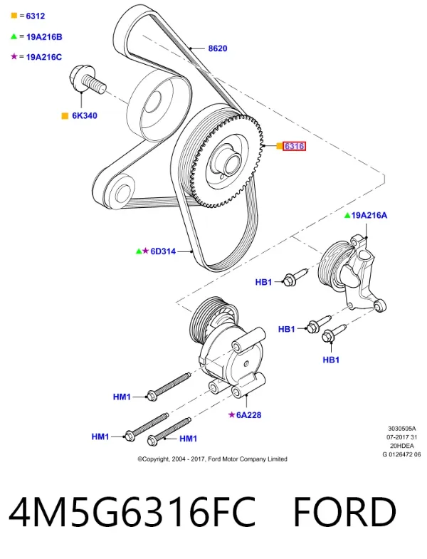 Koło pasowe wału korbowego 4M5G6316FC Ford
