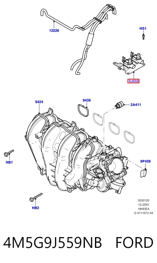 Zawór-przełącznik regulatora klap kolektora ssącego 4M5G9J559NB Ford
