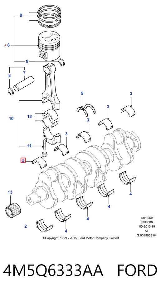 Panewki główne wału korbowego, zestaw, standardowe (STD) 4M5Q6333AA Ford