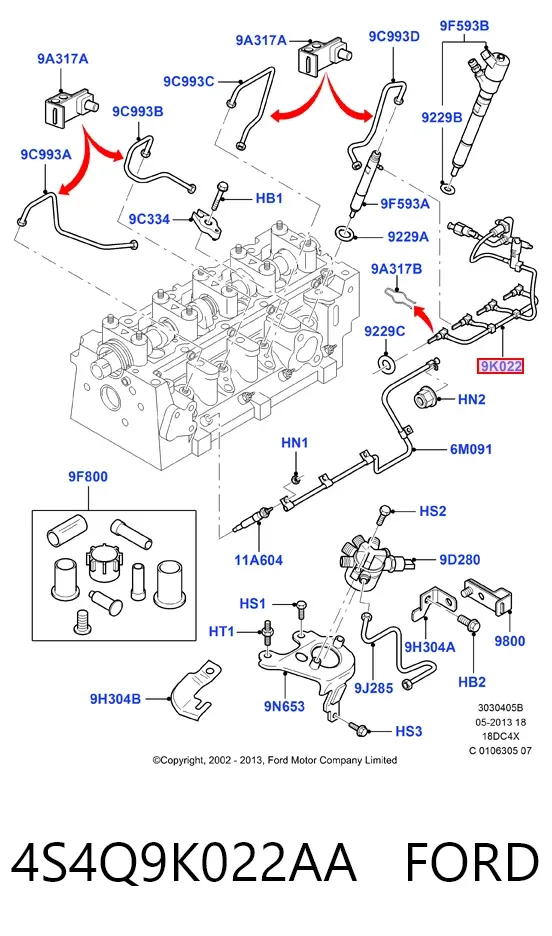 Rurka paliwa, zwrotna od wtryskiwaczy 4S4Q9K022AA Ford