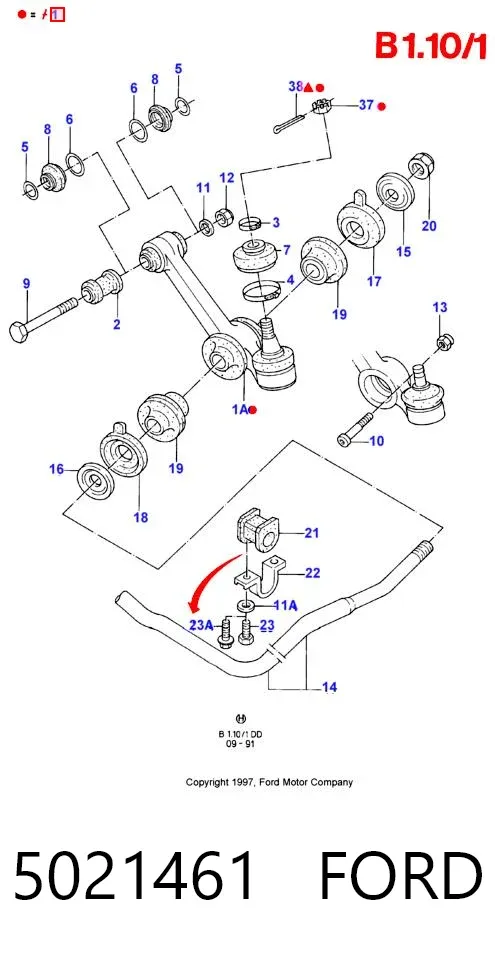 Wahacz zawieszenia przedniego dolny lewy 5021461 Ford