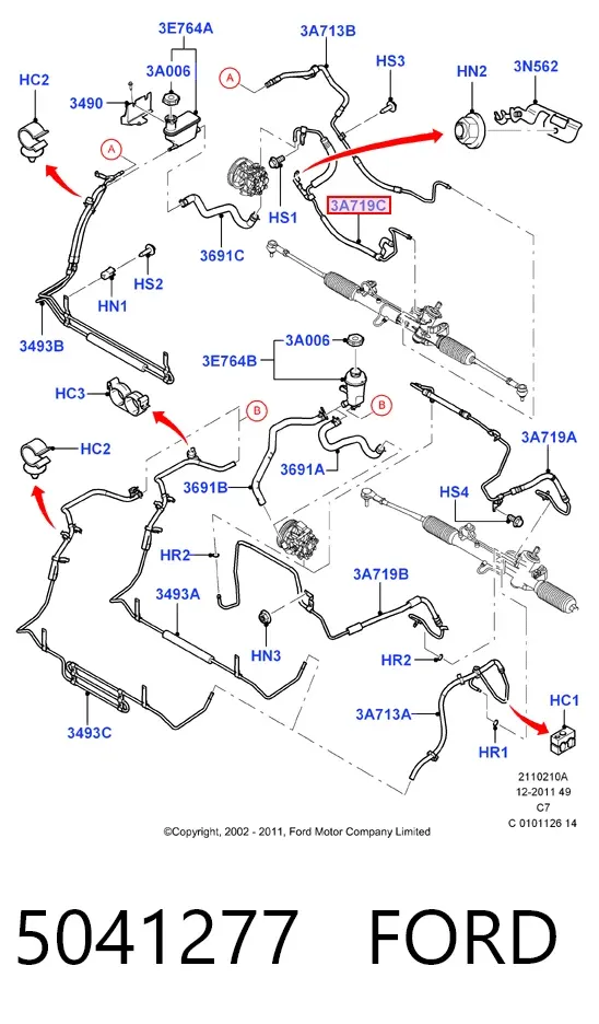 Przewód hydraulicznego układu wspomagania wysokiego ciśnienia, od pompy do maglownicy (mechanizmu) 5041277 Ford