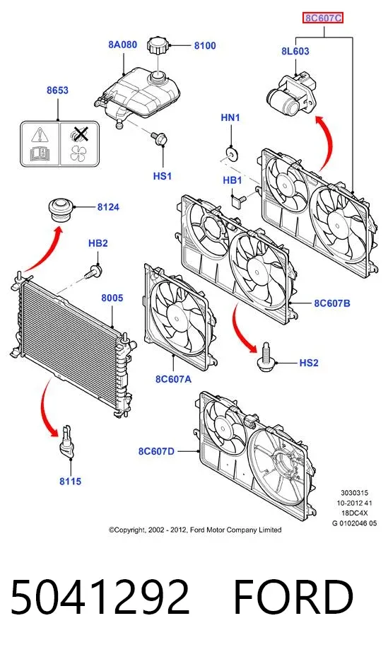 Dyfuzor chłodnicy, w komplecie z silnikiem i wirnikiem 5041292 Ford