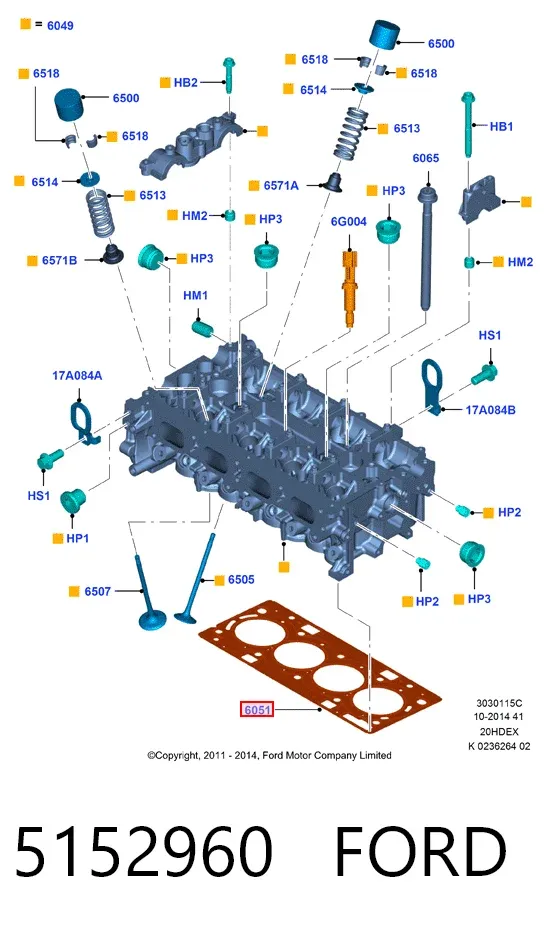 Uszczelka głowicy cylindrów 5152960 Ford