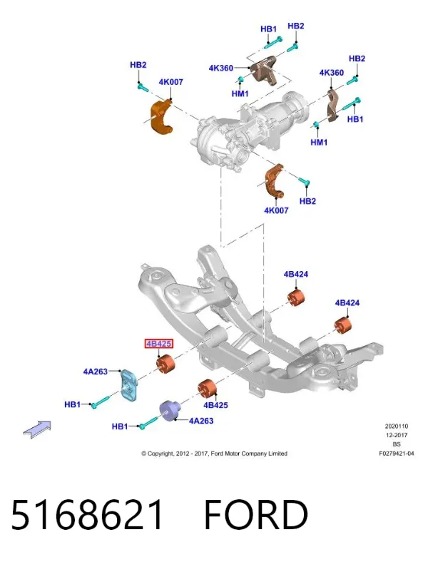 Tuleja (poduszka) przedniej belki 5168621 Ford