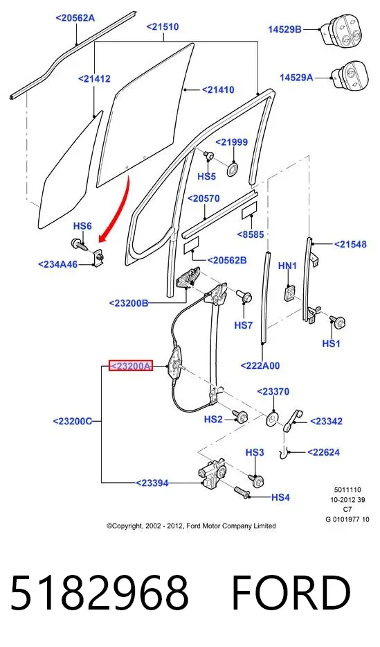 Mechanizm podnoszenia szyby drzwi przednich lewych 5182968 Ford