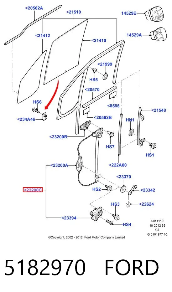 Mechanizm podnoszenia szyby drzwi przednich lewych 5182970 Ford