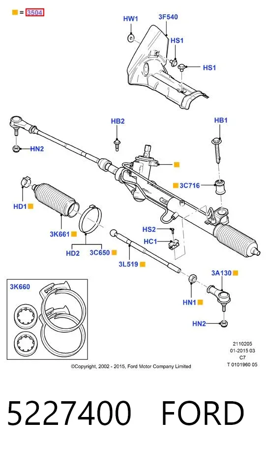 Listwa kierownicza (maglownica) 5227400 Ford