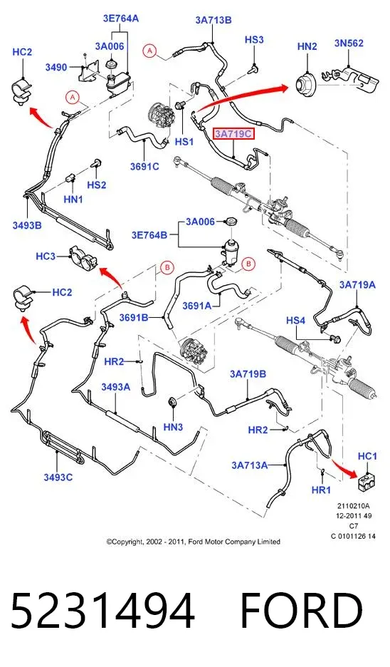 Przewód hydraulicznego układu wspomagania wysokiego ciśnienia, od pompy do maglownicy (mechanizmu) 5231494 Ford