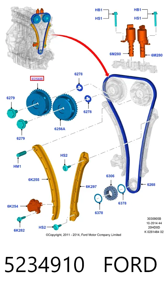 Koło zębate walcowe wałka rozrządu wydechowego 5234910 Ford