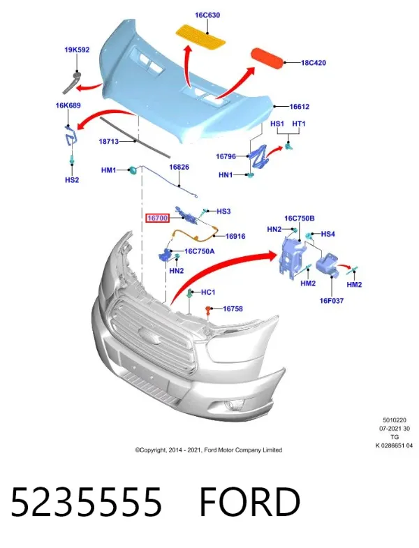 Zamek maski 5235555 Ford