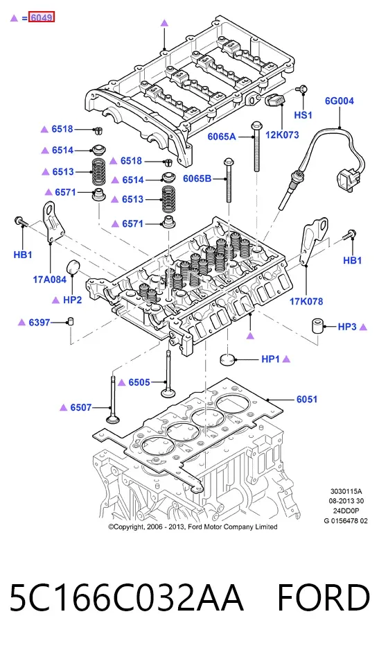Głowica cylindrów 5C166C032AA Ford