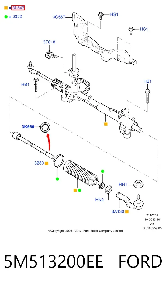 Listwa kierownicza (maglownica) 5M513200EE Ford