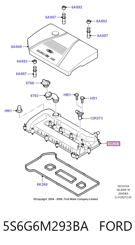 Pokrywa zaworowa 5S6G6M293BA Ford