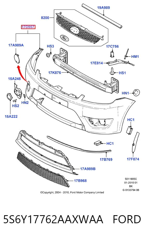 Zderzak przedni 5S6Y17762AAXWAA Ford