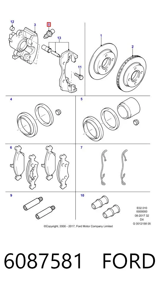 Odpowietrznik zacisku hamulcowego przedniego 6087581 Ford