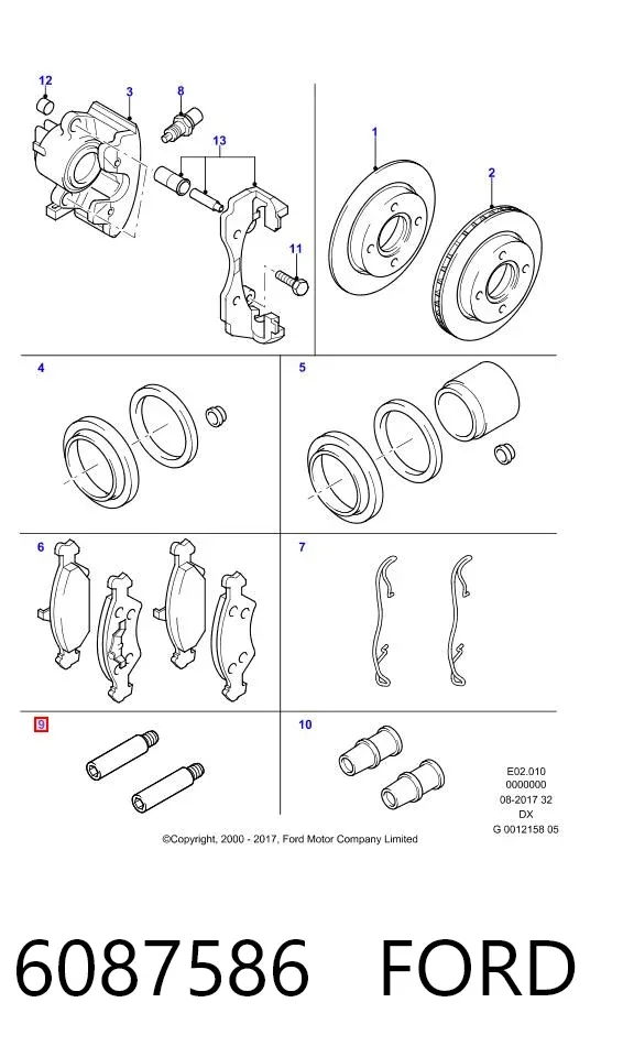 Prowadnica zacisku przedniego 6087586 Ford