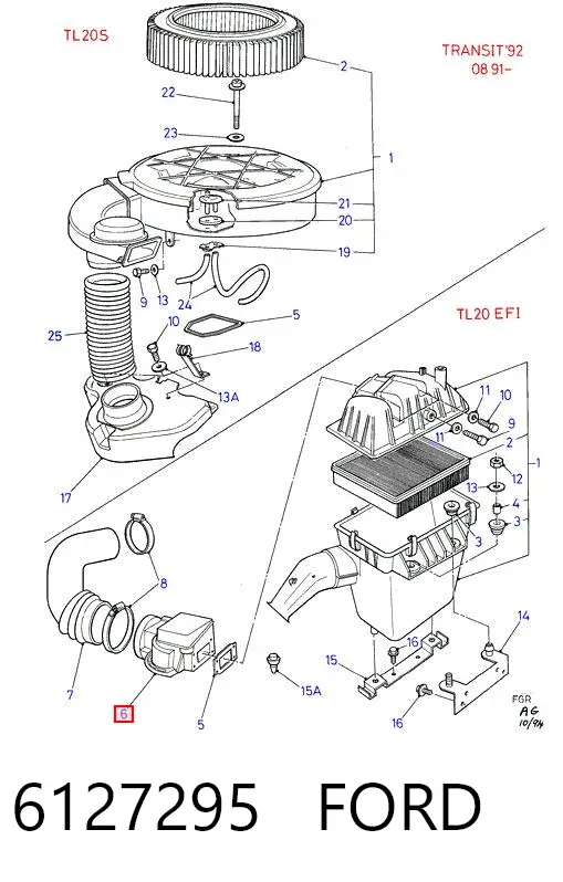 Czujnik przepływu powietrza, przepływomierz powietrza M.A.F. 6127295 Ford