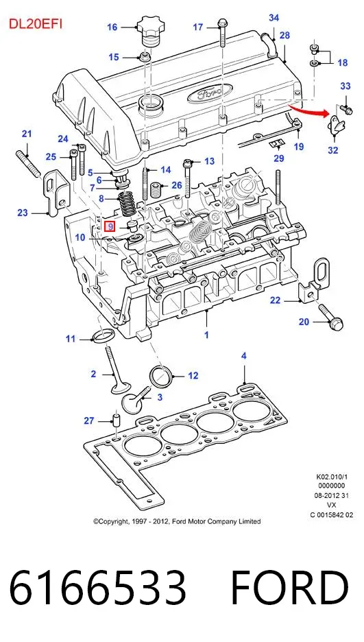 Uszczelniacz zaworu dolotowego/wylotowego 6166533 Ford