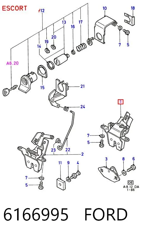 Zamek klapy bagażnika (3/5 drzwi tylnych) Ford Escort IV
