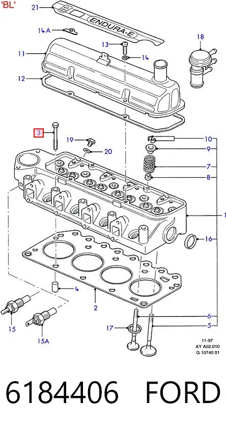 Śruba głowicy cylindrów 6184406 Ford