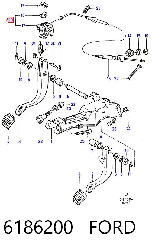 Zestaw naprawczy pedału sprzęgła (wg kodów 77 01 464 301, 60910741) 6186200 Ford