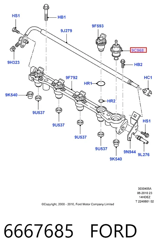 Regulator ciśnienia paliwa w listwie paliwowej Ford Fiesta Mk4