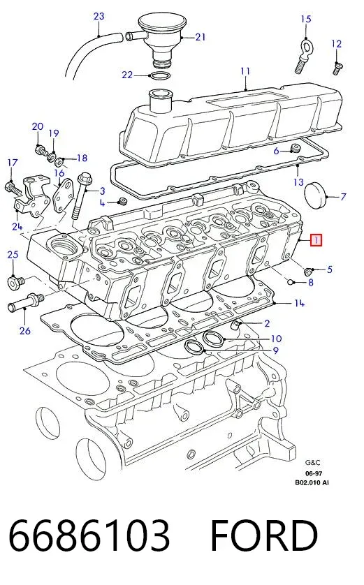 Głowica cylindrów 6686103 Ford