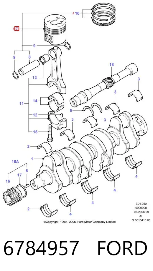 Tłok, komplet do jednego cylindru, STD 6784957 Ford