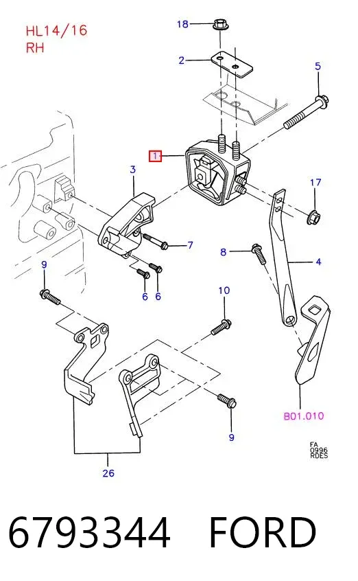 Poduszka (podpora) silnika prawa 6793344 Ford
