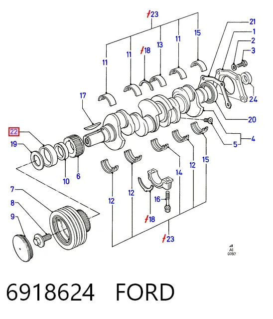 Uszczelniacz wału korbowego przedni 6918624 Ford