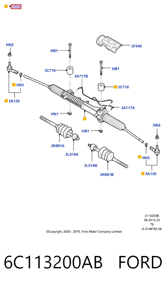 Listwa kierownicza (maglownica) 6C113200AB Ford